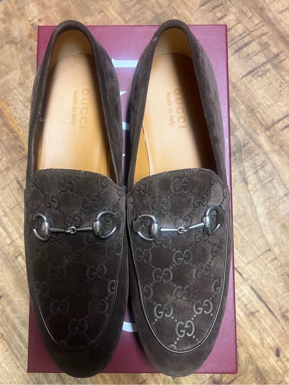 Gucci Brown Suede GG Horsebit Loafers